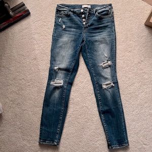 Button Up Distressed Skinny Jean